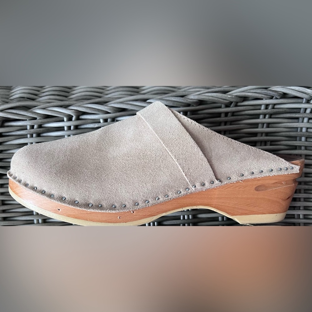 42 DaVinci Troentorp Bastad Slip On suede Leather Swedish Wooden Clogs 10.5-11